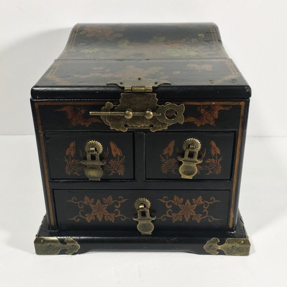 Vintage Desk Lamps Jewelry Wooden Inlay Boxes Trinkets Glass Screening Paravan - Picture 2 of 15